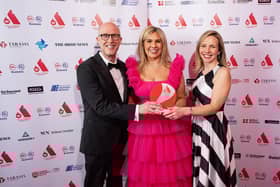 Pictured from L-R in Small Business image are Thomas McAreavey from award category sponsor Danske Bank, Gemma Murphy from Jack Murphy Jewellers and Lorraine Acheson, Managing Director Women in Business