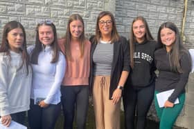 Year Head Miss McGivern with GCSE pupils Orla McLaughlin, Orla Murdock, Cara Quinn, Aoife Grant and Eabha O'Hagan.jpg