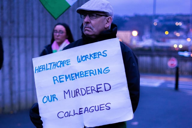 A protestor at the rally in support of Palestine at Daisy Hill Hospital.