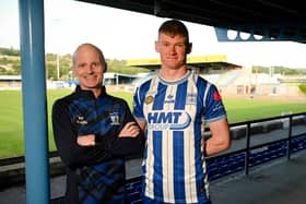 Newry City manager Barry Gray pictured with new signing Ryan McNickle.