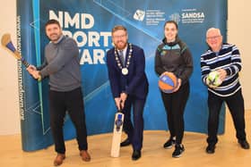 Newry, Mourne and Down District Council in association with the Sports Association Newry, Down and South Armagh (SANDSA) have launched their latest sports awards to celebrate the achievements of our local sporting community. From left: Ryan Flynn, NMDDC Sports Development Officer, Newry, Mourne and Down District Council Deputy Chairperson, Cllr Gareth Sharvin, Caoimhe Byrne, NMDDC Exercise Referral Co-ordinator and Pat Power, NMDDC Sports Development Manager.