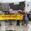 Workers Party activists brave the wind and rain in Newry on Saturday to show solidarity with Newry Pride