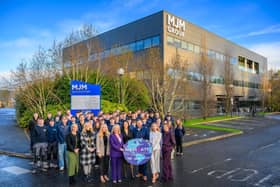 Kathleen O'Hare, Chair of the Northern Ireland Skills Council, officially opens the Rathbane Navigate event alongside Directors from the Rathbane Group, Construction Futures Representatives and enthusiastic Navigate students from MJM Marine, Mivan & Topglass.