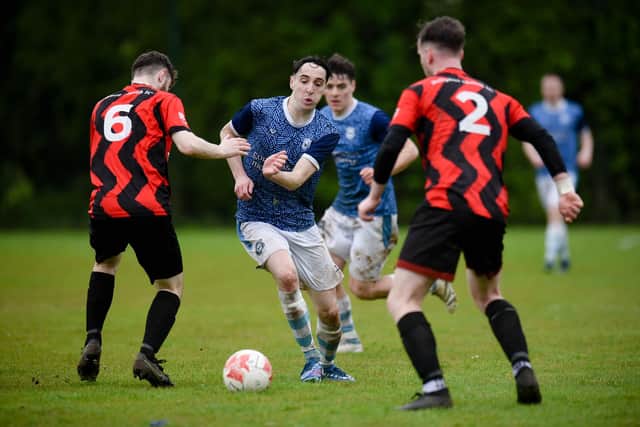 Mayobridge match winner Jamie McKay goes on the attack against Ballybot United on Saturday. Pic: Brendan Monaghan