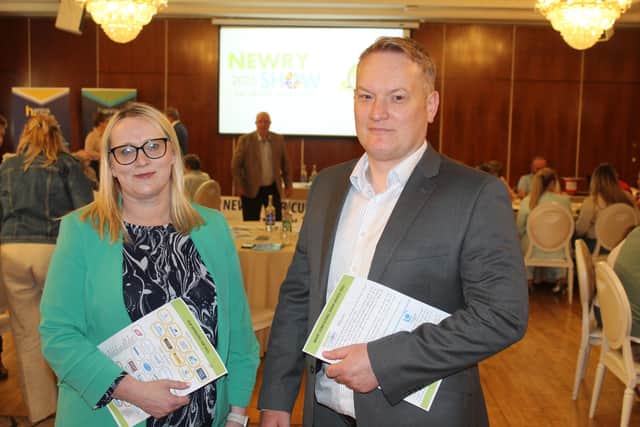Attending the launch of Newry Show 2025: Chris Donaldson and Ruth Atkins from the NFU Mutual Insurance Society