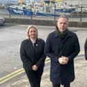 Sinead Ennis MLA, Chris Hazzard MP and Cllr Mickey Ruane at Warrenpoint Port.
