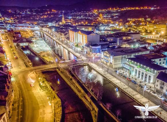 Newry is coming alive at night, writes Kevin McAteer. Photo by Pak Aerial Media.