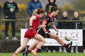 Clara Mulvenna takes on Louth's Lucy White at Ardglass on Sunday. Pic: Brendan Monaghan