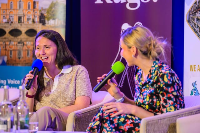 Keynote Speaker, Clare Vallely, Managing Director of Kukoon Rugs during the fireside chat with event MC, Deborah Loughran, Managing Director of King Communication.