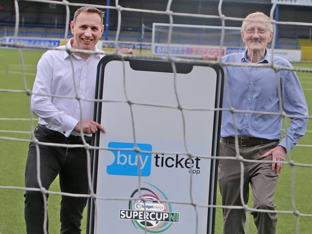 SuperCupNI, one of the world’s most renowned youth football tournaments, has announced the renewal of its partnership with BuyTicketApp, a Magherafelt-based ticketing platform, for the 2024 tournament. The deal marks the third consecutive year that the prestigious youth football tournament has collaborated with BuyTicketApp to streamline the ticketing process for over 50,000 spectators from around the world expected to attend the tournament. Pictured announcing the deal is Victor Leonard, Chairman of SuperCupNI and Karl Diamond, Director at BuyTicketApp.