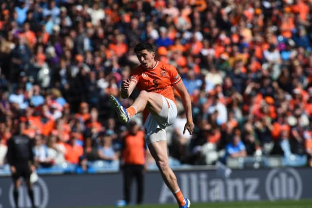 Armagh's Rory Grugan takes a shot towards the posts at Croke Park.