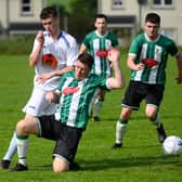 Orchard United’s Dillon Smyth (left) and Lisdrum Youth’s Ryan Burns (right) both scored for their respective teams on Saturday afternoon.