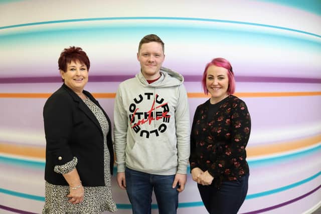 Foundation Skills Restaurant Services WorldSkills UK finalist Phelim McArdle alongside Michelle Moore (SRC Curriculum Area Manager) and Tricia O’Neill (Clanrye Programme Co-Ordinator Skills for Life and Work Programme)