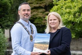 Pictured at the official launch of the Council’s Local Development Plan 2035 – draft Plan Strategy at the Burrendale Hotel, setting out a bold new vision for the future development of the district are Newry, Mourne and Down District Council Chairperson, Councillor Philip Campbell with Marie Ward, Chief Executive Officer.