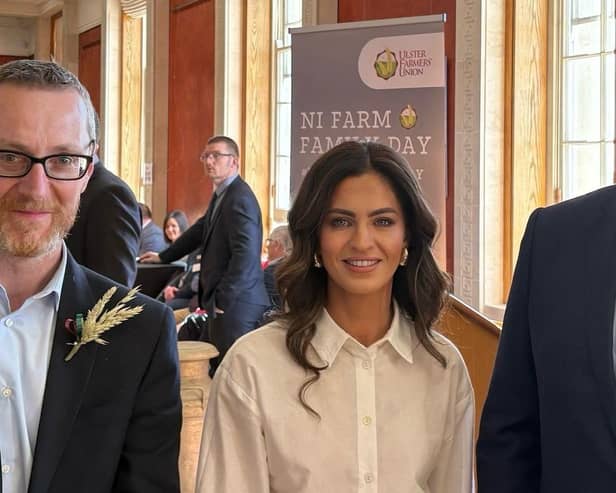 Philip McGuigan MLA, Aoife Finnegan MLA & John McLenaghan (Ulster Farmers Union).