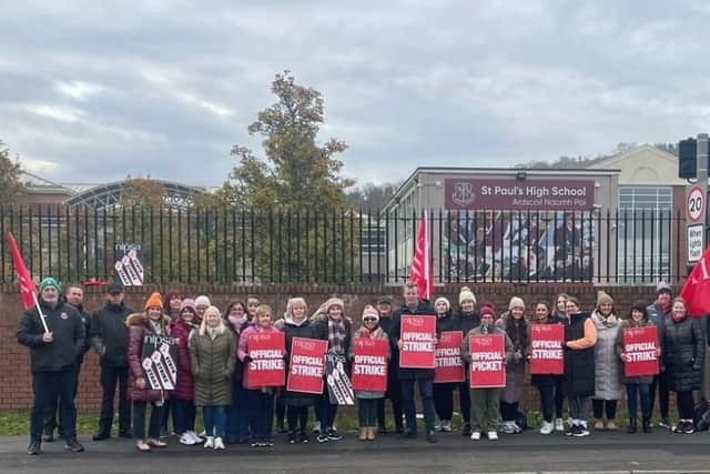 Justin McNulty was on the picket line at St Paul's HS, Bessbrook.