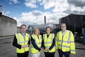 Dáire Hughes MP, NI Water Chief Executive Dr Sara Venning, Minister for Infrastructure Liz Kimmins MLA and NI Water Director of Finance, Regulation and Commercial Ronan Larkin.