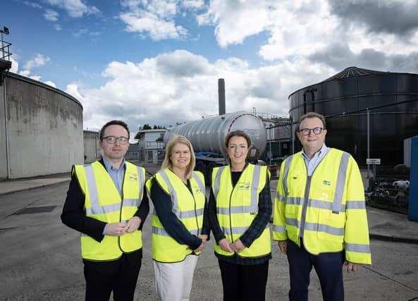 Dáire Hughes MP, NI Water Chief Executive Dr Sara Venning, Minister for Infrastructure Liz Kimmins MLA and NI Water Director of Finance, Regulation and Commercial Ronan Larkin.