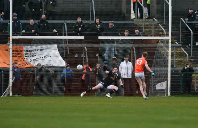 Conor Turbitt fires home a first half penalty against Cavan.