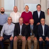 Front row: Kieran Grant, Paddy Harty, Roy Teggarty, Henry McLaughlin, Declan McAteer. Back row: Mark Smith, Michael Young, Harold Henning, David Holmes, Andrew Hanna and Ryan McGreavey. :x