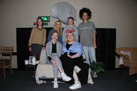 The Cast of Common Ground's debut play  'Almost Functional', back l-r: Annabelle Leddy,  Tiarna McParland,  Lauren McKeown and Sorcha McElroy. Front l-r: Doire Finn and Hannah McCartan. INNR0820