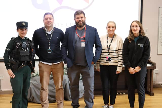 Constable Flanagan (Newry City PSNI), Jason Brennan (SRC Student Engagement Manager), Michael Avila (Victim Support NI), Shannon Creaney (PCSP), Sarah King (SRC Student Engagement Officer).