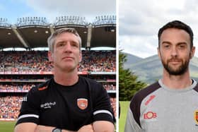 Armagh manager Kieran McGeeney (left) and Down manager Conor Laverty. Pics: Brendan Monaghan