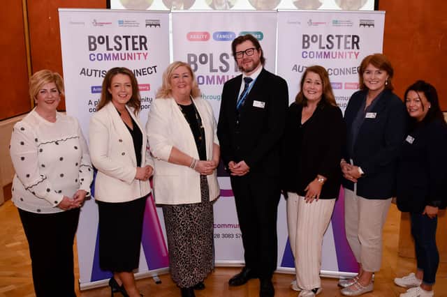 Martina Flynn (Vice Chair Bolster Community), Liz Kimmins MLA, Jacinta Linden CEO Bolster Community, Dr Ivor Crothers (SHSCT) and Martina McAloon, Sinead Hughes & Maria McKevitt (MDT Team, Newry).