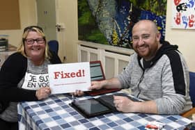 Pictured are Bronagh and Chris at the Repair Café last year.