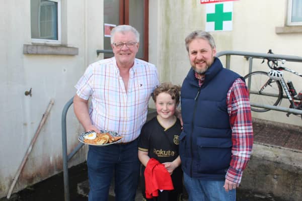 Attending Newry Show's Big Breakfast l to r: Brian Lockhart, Chairman of Newry Agricultural Society, with John Kee and his father Brian, from Jerrettspass.
