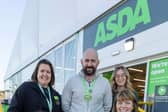 Back (L-R) Lisa Cunningham, Asda Kilkeel Community Champion, Niall Keyes, Senior Director Asda NI, Melanie McMath, Teacher, Kilkeel Primary School  Front (L-R) Rosie (7) & Joey (5) Kilkeel Primary School & Hayley Tatum MBE, Chief People and Corporate Affairs Officer at Asda