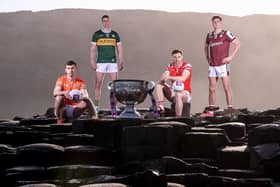 Robert Finnerty of Galway, Paul Geaney of Kerry, Sam Mulroy of Louth and Ethan Rafferty of Armagh, pictured today for AIB at the launch of the 2025 GAA All-Ireland Senior Football Championship. This year marks a significant milestone as AIB celebrates its 10th year as sponsor of the All-Ireland Senior Football Championship, a decade of unwavering support for Gaelic Games. Pic: ©INPHO/Dan Sheridan