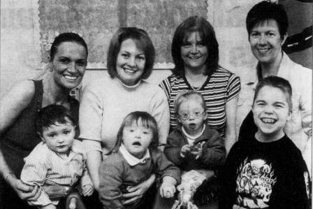The founder parents of Children First, from left, Hazel McWall with David, Claire Lively and Megan, Marian Crossey with Rachel, and Sheila Colgan with her son Gerard.