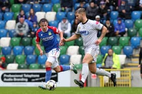 Sports Direct Premiership - National Football Stadium Windsor Park - Belfast - Northern Ireland - 30/09/2023Linfield vs Newry CityLinfield’s Ryan McKay with Adam Salley of Newry CityMandatory Credit ©INPHO/Presseye/Declan Roughan