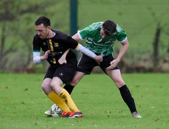 Action from Saturday's league clash between Greenfield Park and Cartwheel United at Derrylecka. BM10