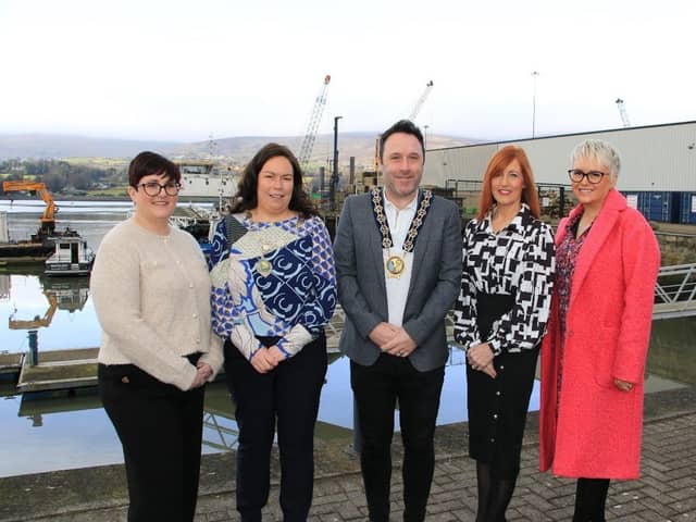Lisa Smith (Account Manager Excursion Ireland), President WBR Chamber of Commerce Colleen Tinnelly, Chairman Newry, Mourne and Down Council Pete Byrne. Roslyn Young (Executive Assistant Warrenpoint Harbour) and Tracey Mooney (Project Development and Trade Agent, NMDDC).