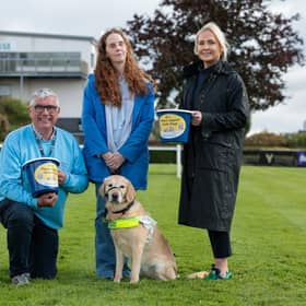 Pictured is Gary Wilson, Joanna Jones, Guide Dog Emba and Emma Meehan