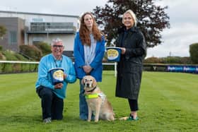 Pictured is Gary Wilson, Joanna Jones, Guide Dog Emba and Emma Meehan