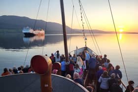 The evening Seatruck ferry heading down Carlingford Lough.