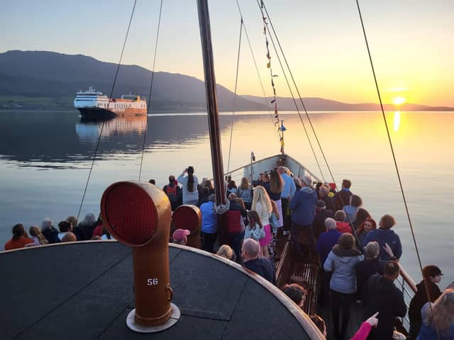 The evening Seatruck ferry heading down Carlingford Lough.