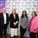 Pictured left to right is Gillian Anderson (Deputy Agent N.I. Agency BOE), Paul Slevin (Treasurer Bolster Community), Jacinta Linden (CEO Bolster Community), Dr Swati Dhingra (External Member of the Monetary Policy Committee BOE), Francis Hill (Agent N.I. Agency BOE).
