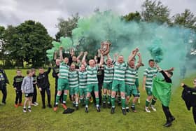 Cleary Celtic celebrate winning the league on Saturday at Willie Davis Park.